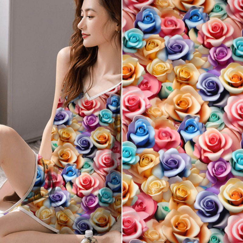 Embroidery Rose - 3D Rose Digital Print Cotton Rayon