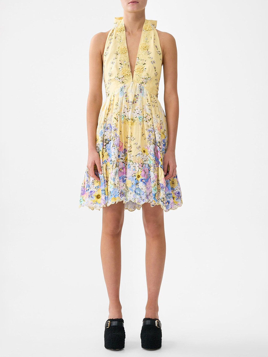 Summer Vacation Style Yellow F - Embroidery Yellow Dress ulasan dan harga