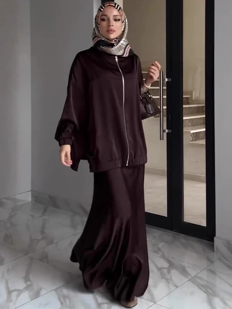 Muslim Dress Satin 2 Piece Set - Embroidery Online ulasan dan harga