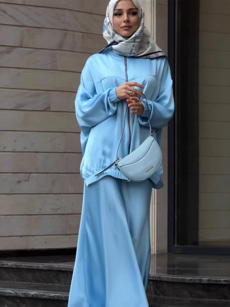 Muslim Dress Satin 2 Piece Set - Embroidery Online ulasan dan harga