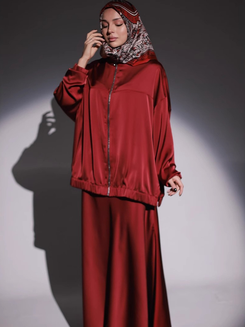 Muslim Dress Satin 2 Piece Set - Embroidery Online ulasan dan harga