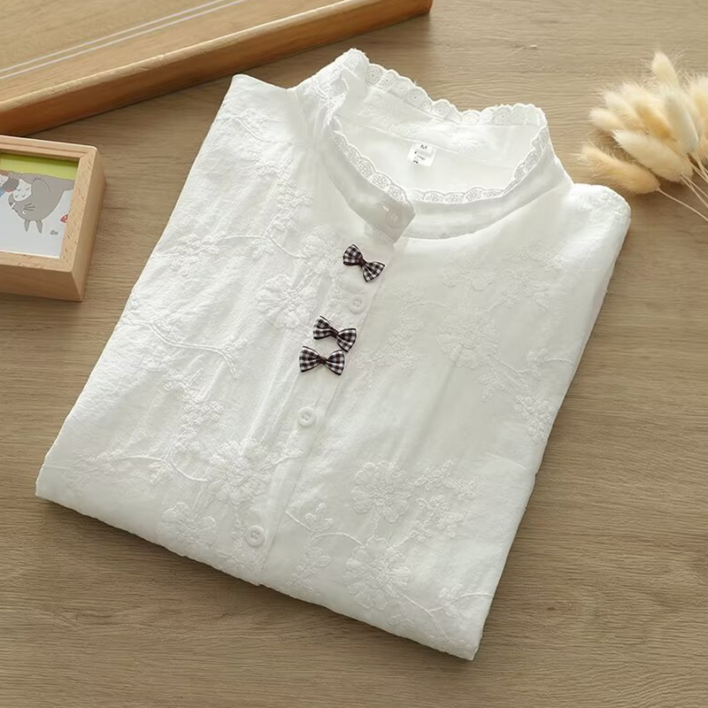 Spring Autumn Embroidery Stere - Embroidery Cotton Shirt ulasan dan harga