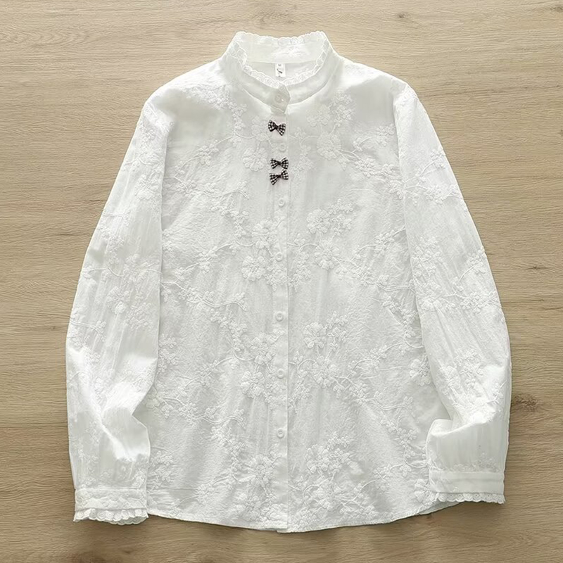 Spring Autumn Embroidery Stere - Embroidery Cotton Shirt ulasan dan harga
