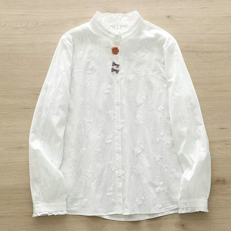 Spring Autumn Embroidery Stere - Embroidery Cotton Shirt ulasan dan harga