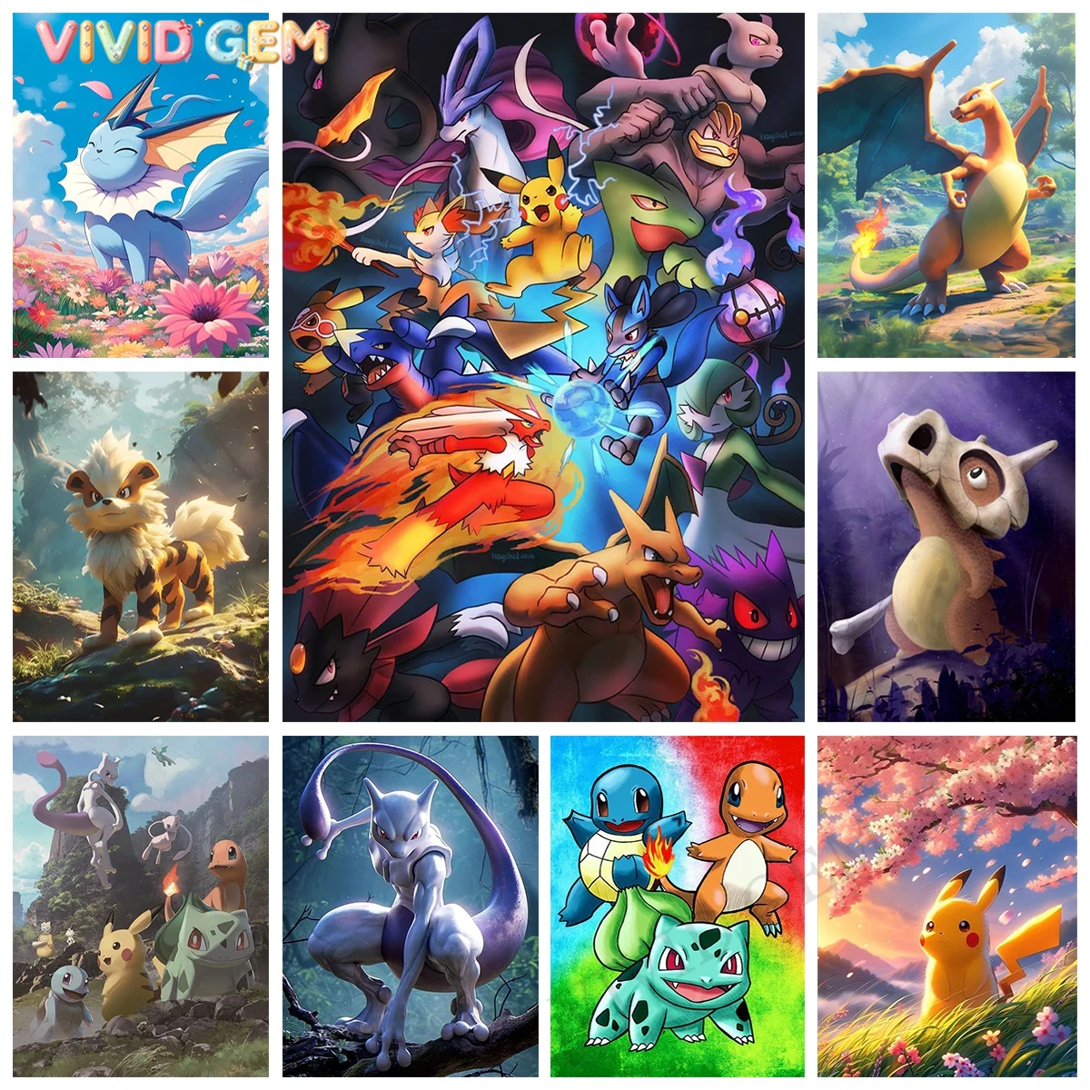 VIVID GEM New Pokemon DIY Diam - Embroidery Garments ulasan dan harga
