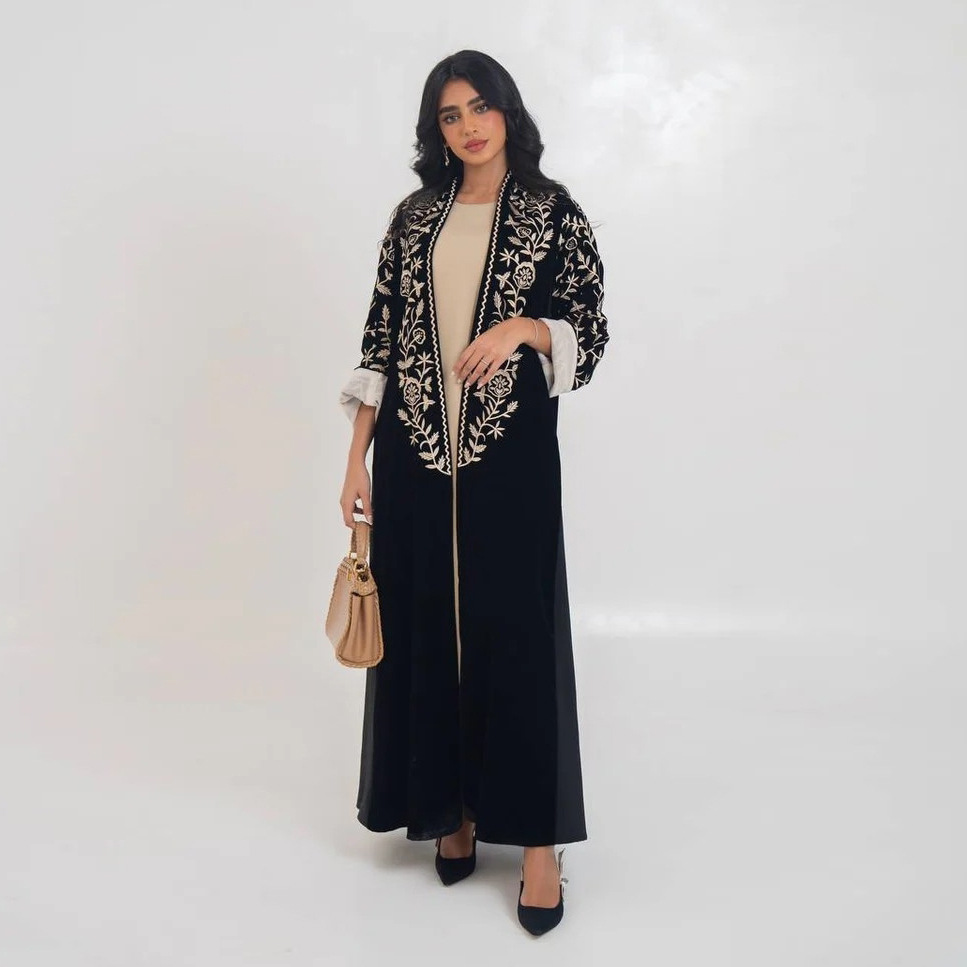 Velvet Open Abaya Dubai Kaftan - Embroidery Kebaya ulasan dan harga