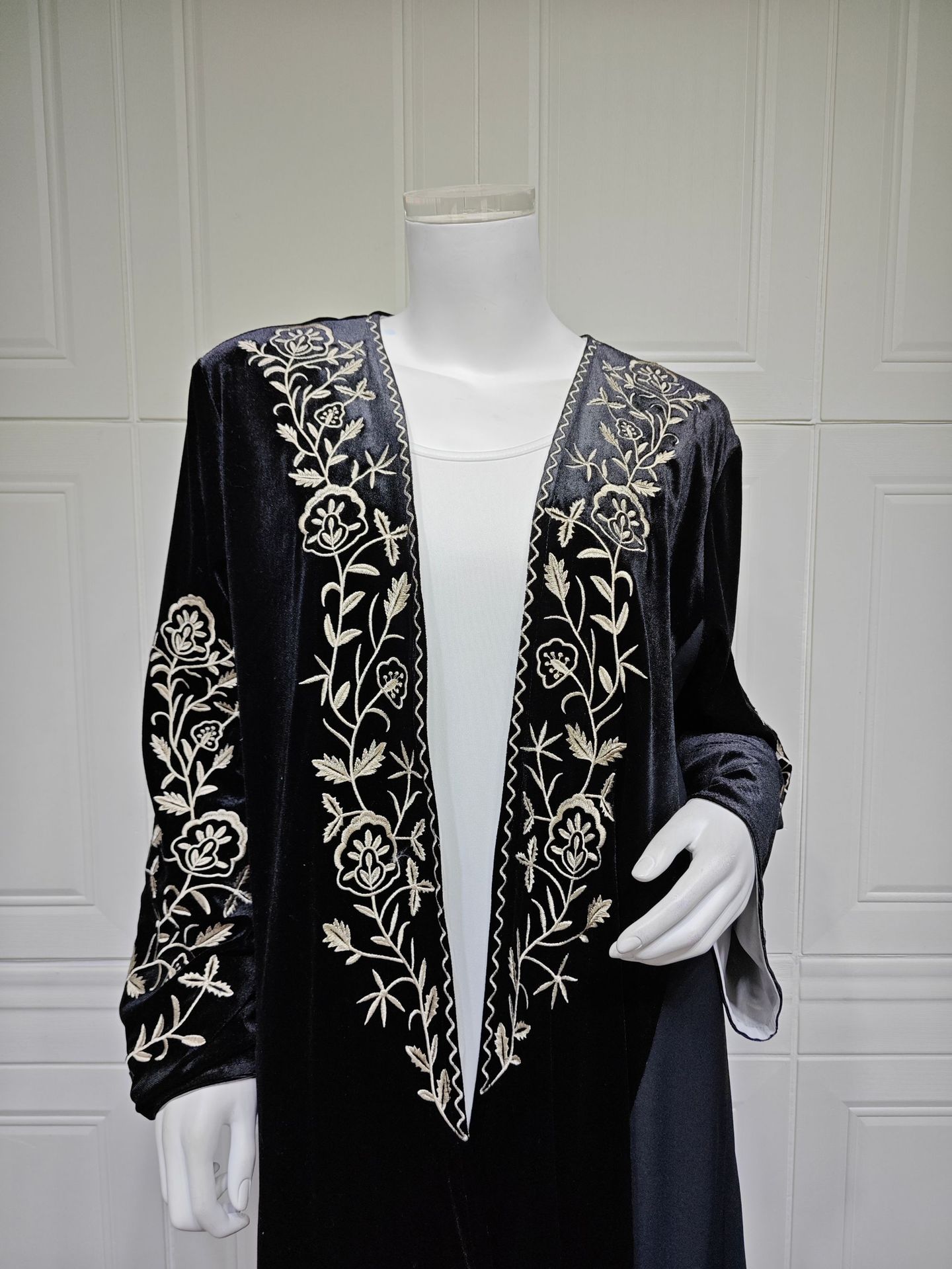 Velvet Open Abaya Dubai Kaftan - Embroidery Kebaya ulasan dan harga