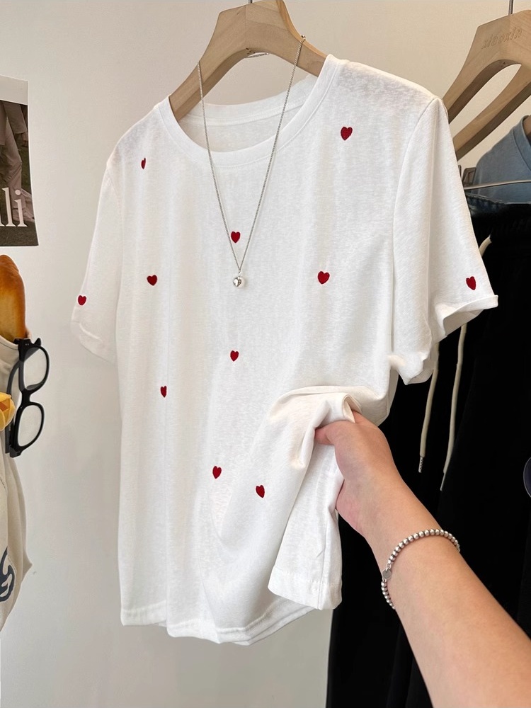 plus Size 240 Pounds Love Embr - Embroidery Cotton Shirt ulasan dan harga