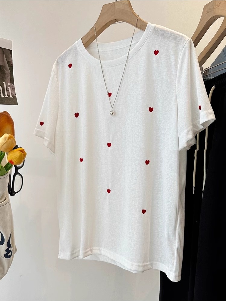 plus Size 240 Pounds Love Embr - Embroidery Cotton Shirt ulasan dan harga