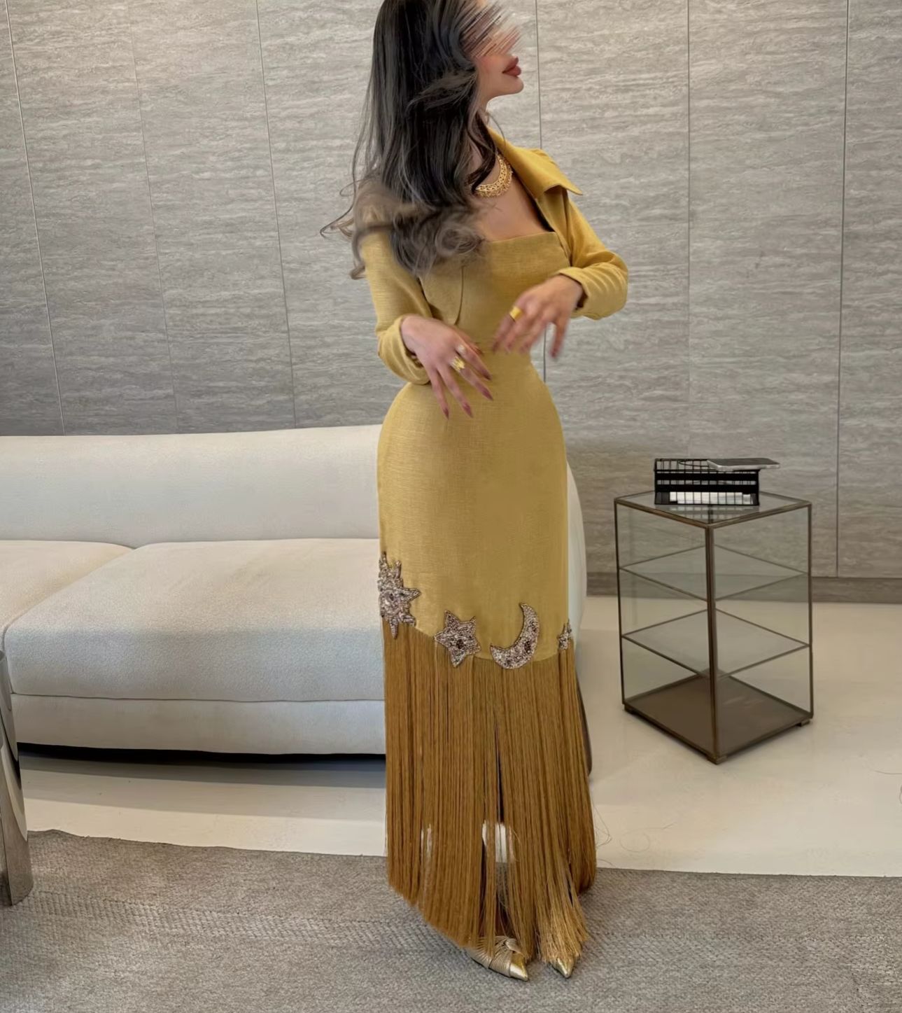 Customized Elegant Evening Dre - Embroidery Yellow Dress ulasan dan harga